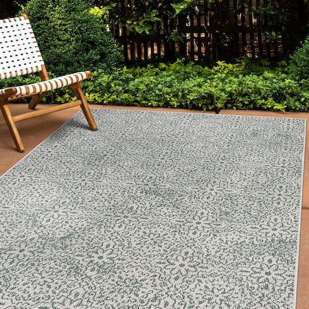 World Rug Gallery Contemporary Flowers Weather Resistant Indoor/Outdoor Area Rug 5' x 7' Green 4026GREEN5X7